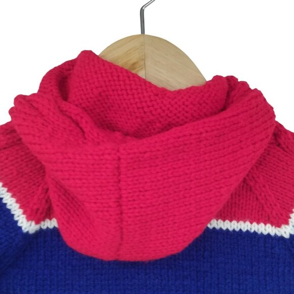 Vintage Hand Knit Bunny Cardigan Sweater Size 24M? Hood Zip Up Bobble Handmade - Picture 9 of 10